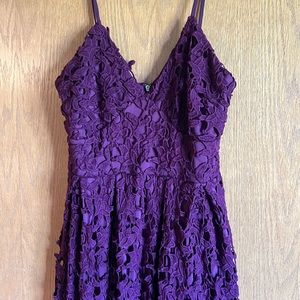 Plum, lace cocktail gown